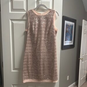 Vince Camuto Sequin Sheath Mini Dress Cream Silver